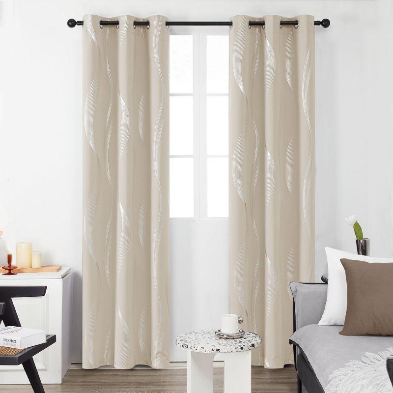 Deconovo Silver Wave Room Darkening Grommet Curtains (2 Panels) Light Beige 52W x 84L