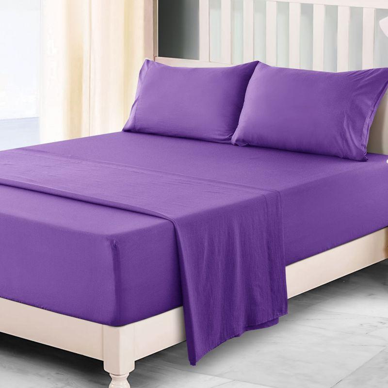 Twin 3 PC Piece Rayon From Bamboo Sheets Solid Deep Pocket Sheet Set - Purple