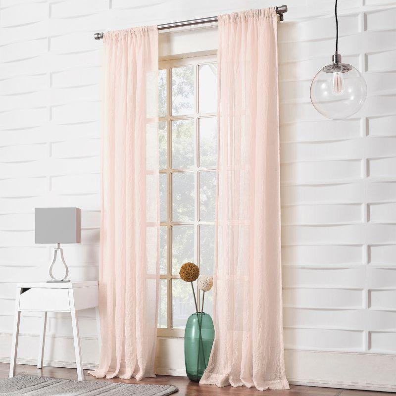 50"x95" No. 918 Sheer Avril Crushed Texture Rod Pocket Curtain Panel Blush: Sheer Curtain Panels, Transitional Style