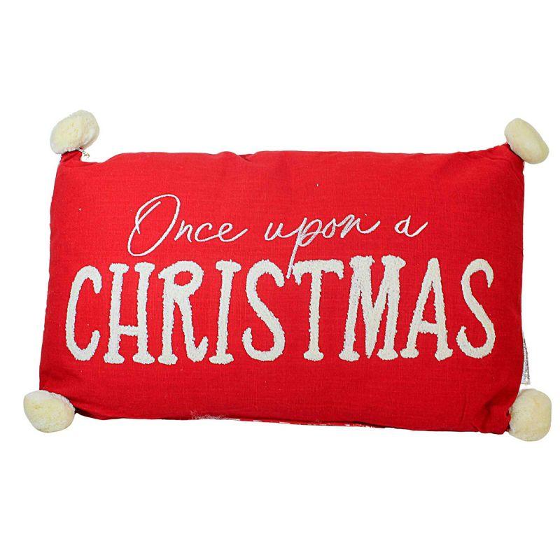 Ganz 4.0 Inch Holiday Christmas Pillow Christmas Pom Pom's  Message Throw Pillows