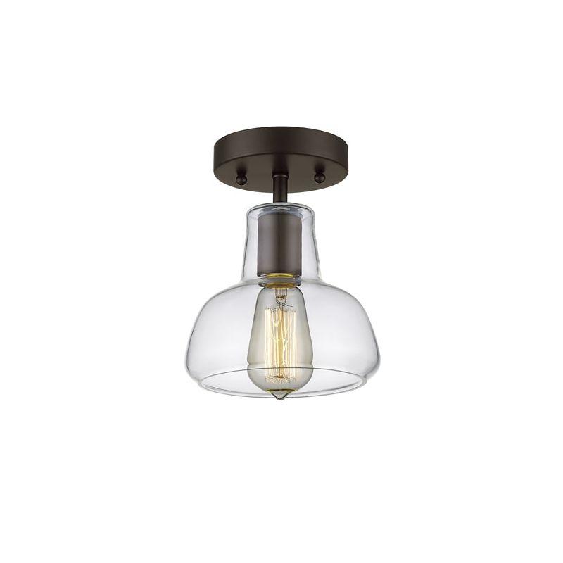 Chloe Lighting Dickens Industrial-Style 1 Light Rubbed Bronze Semi-Flush Ceiling Fixture 7" Shade