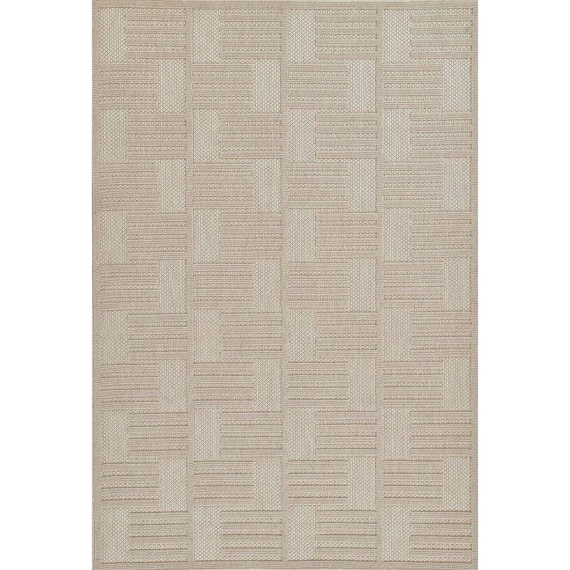 Beige Geometric Rectangular Indoor/Outdoor Rug 5'3" x 7'6"