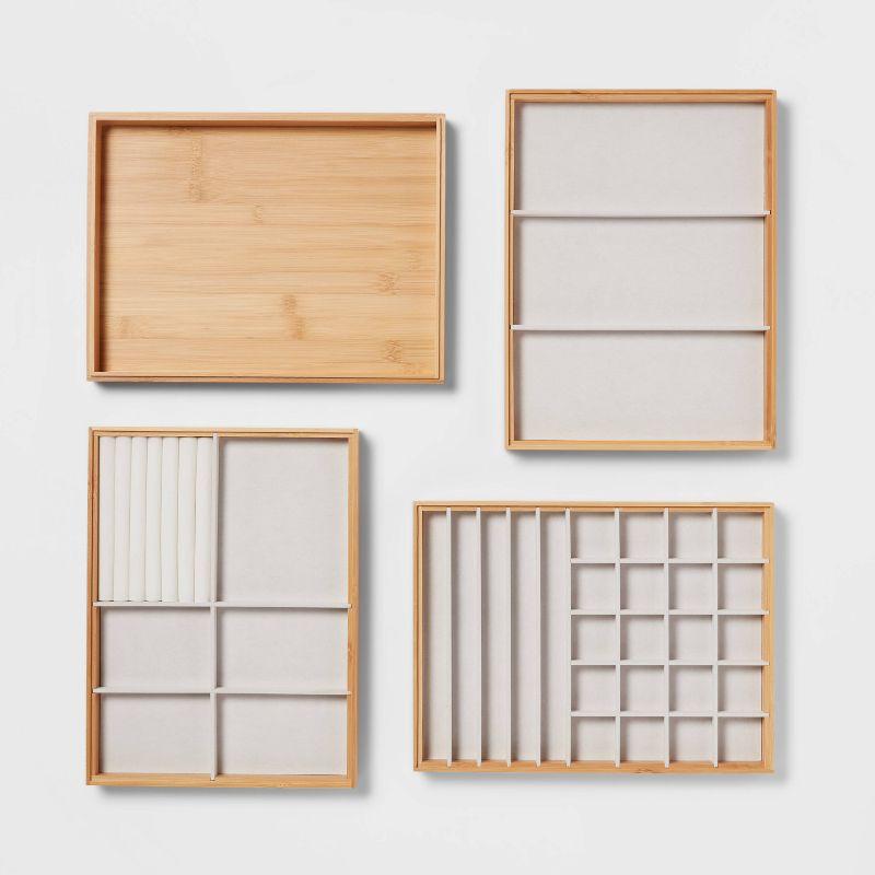 9"x12" Stackable Bamboo Accessory Tray Set with Lid - Brightroom™: Jewelry Organizer, Divided Storage, Light Brown