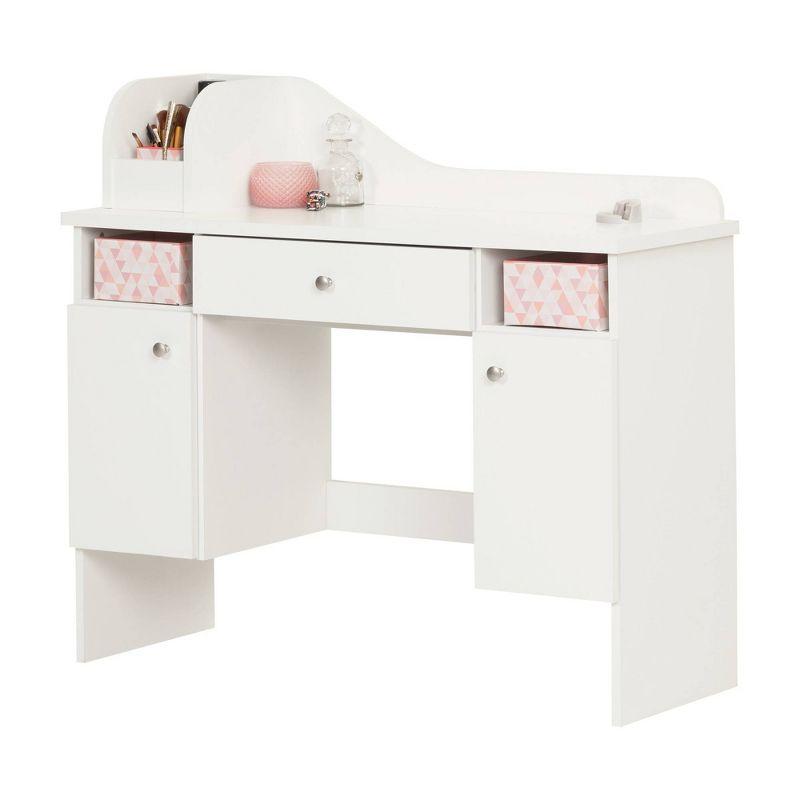 Vito Kids' Makeup Desk with Drawer Pure White/Pink - South Shore: Modern Vanity Table for Teens, Wood Laminate Frame