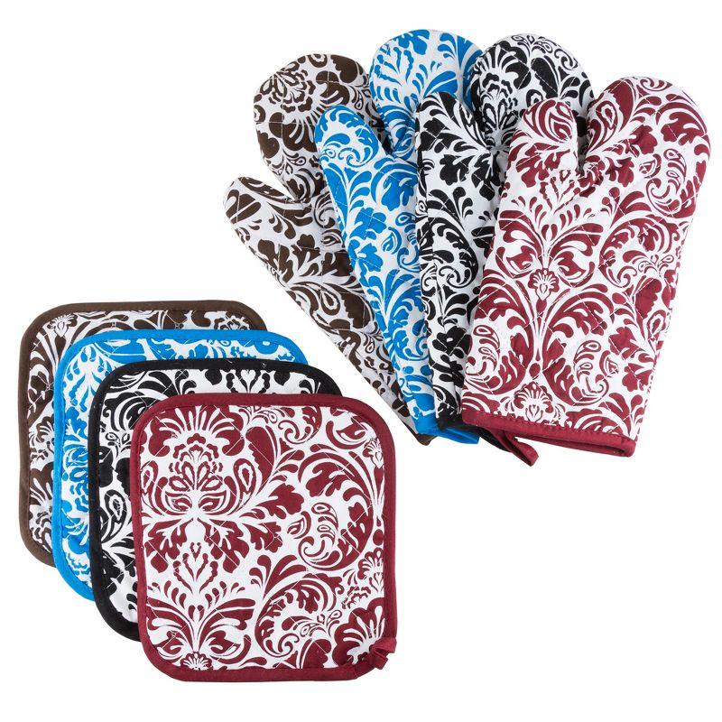 Hastings Home Quilted Oven Mitt and Potholder Set - Flame and Heat Resistant