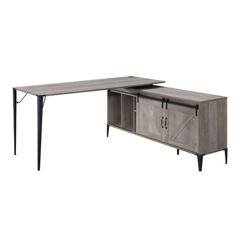 65" Zakwani L Writing Desk Gray Oak/Black Finish - Acme Furniture: Enclosed Storage, Metal Frame, Office Furniture