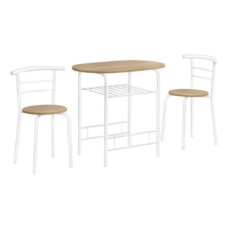 Natural Wood and White Metal 3-Piece Dining Set