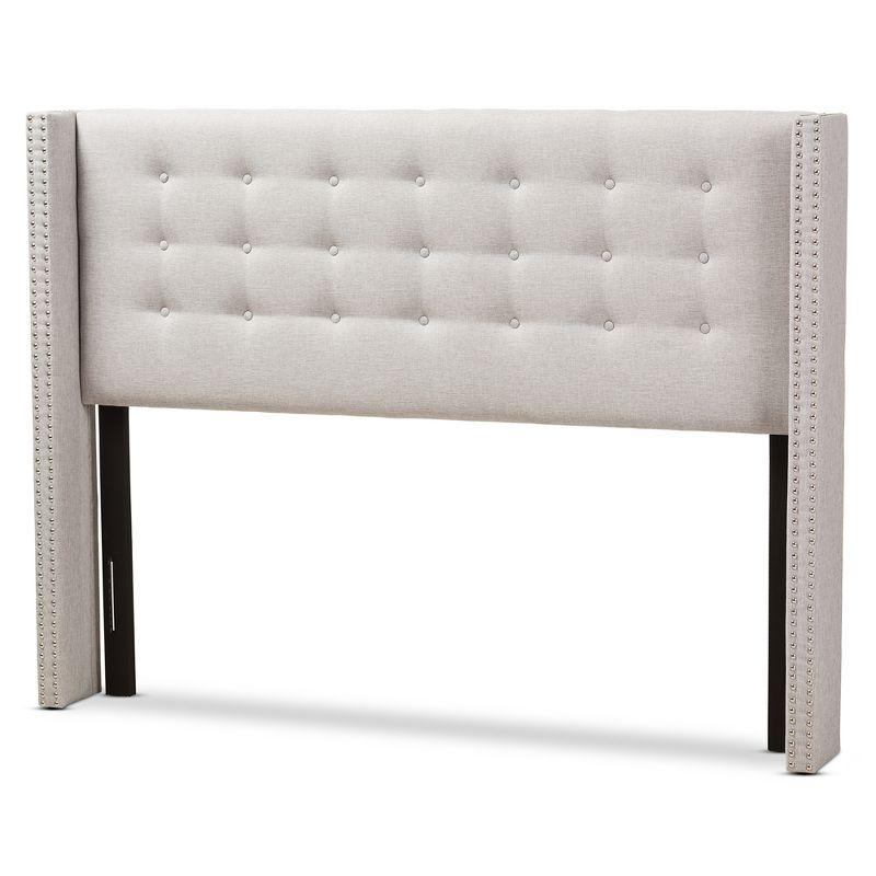 King Ginaro Modern Tufted Nail Head Winged Headboard Gray - Baxton Studio: Upholstered, Contemporary Design