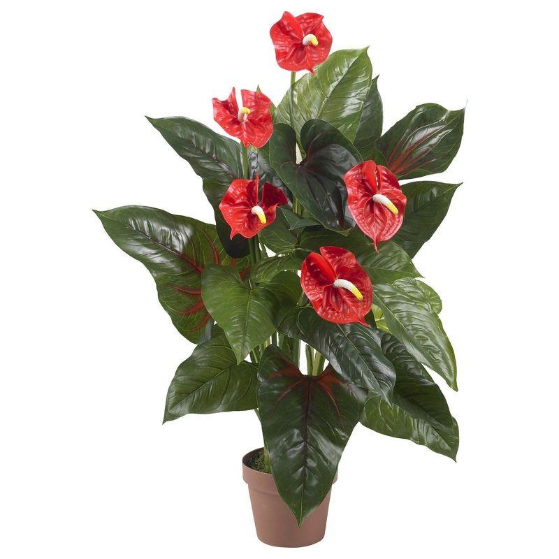 Lush Summer Anthurium Silk 35" Floor Plant in Faux Pot