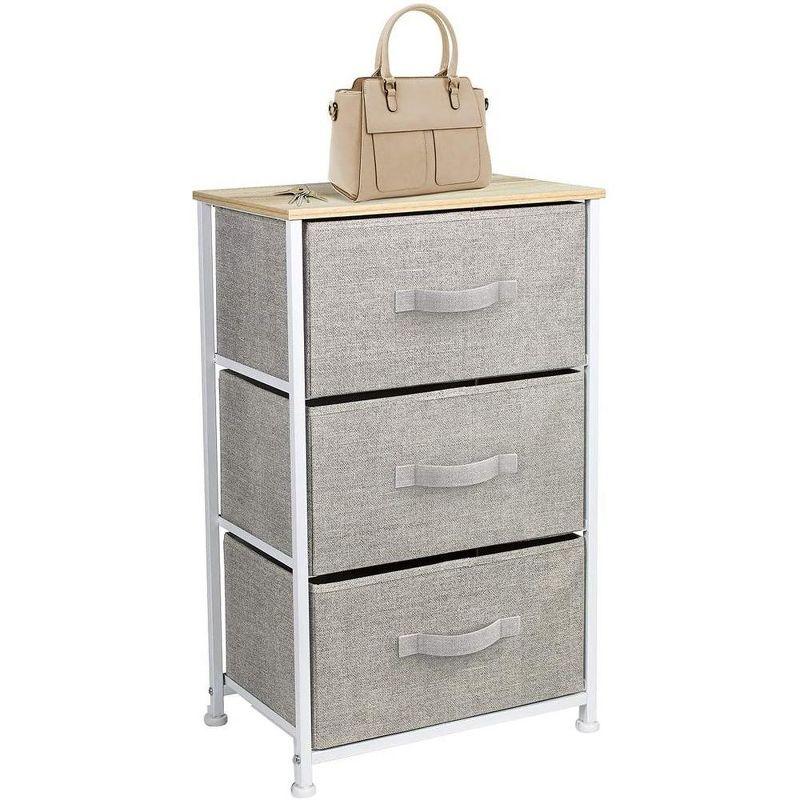 Sorbus Nightstand with 3 Drawers - Steel Frame, Wood Top & Easy Pull Fabric Bins - Perfect for Home, Bedroom, Office & College Dorm