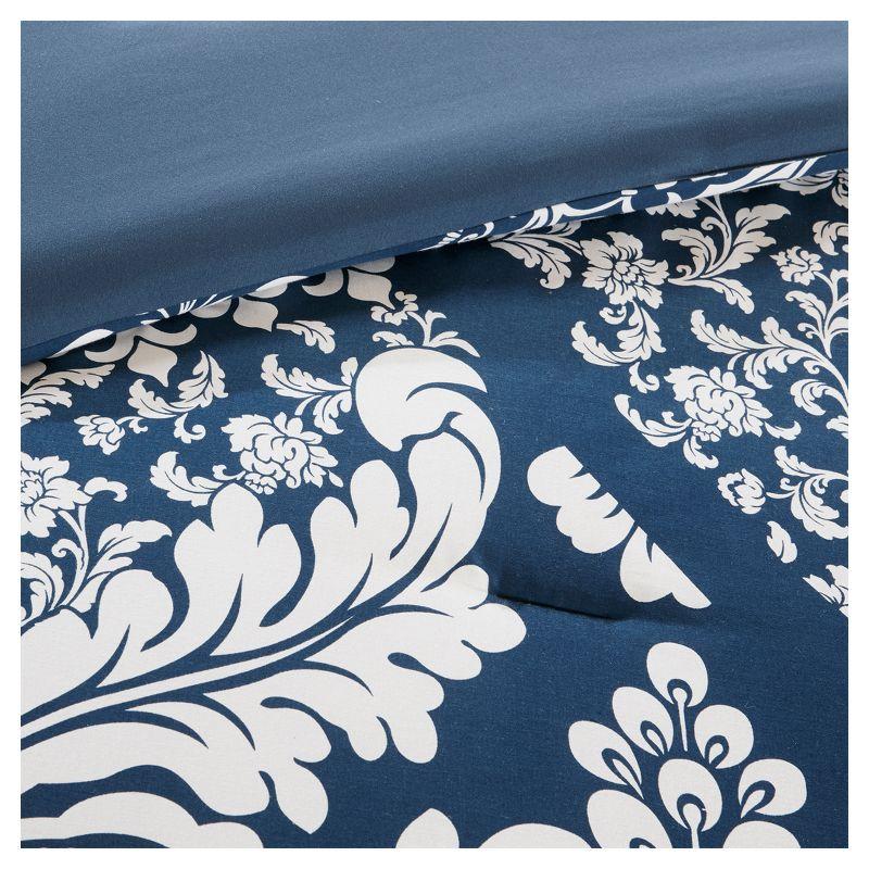 Indigo and White King Cotton Damask Comforter Set