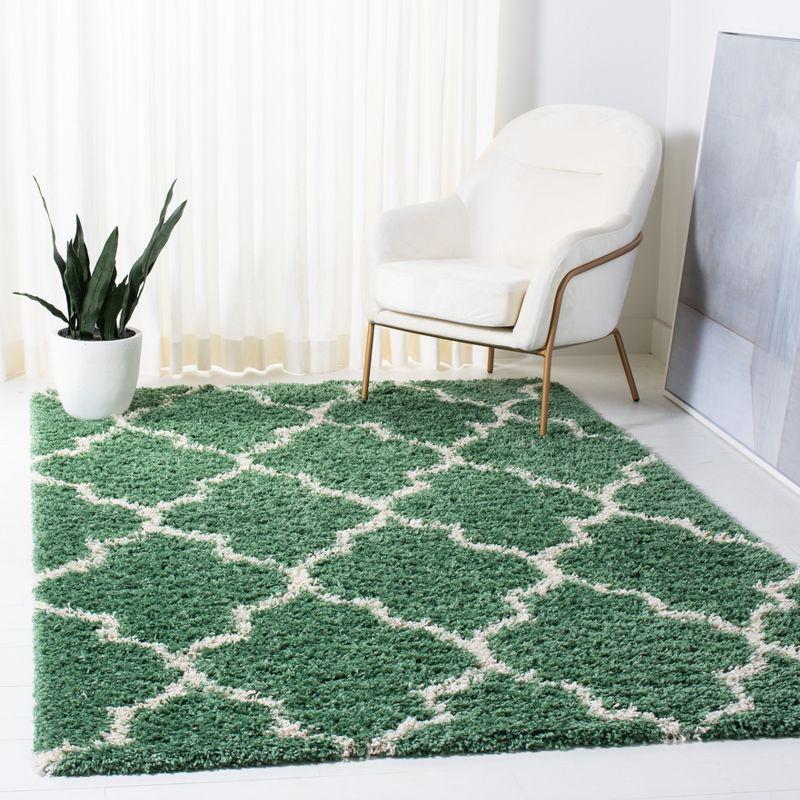 Green and Ivory Rectangular Shag Area Rug