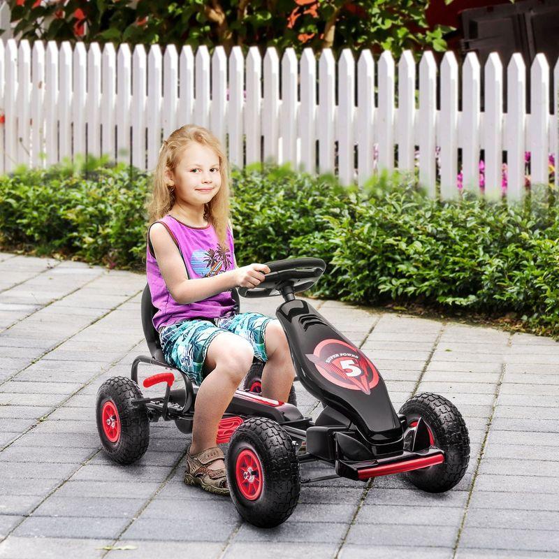 Aosom Ergonomic Pedal Go Kart Kids Ride-on Toy, Pedal Car with Tough, Wear-Resistant Tread, Go Cart Kids Car for Boys & Girls, Ages 5-12