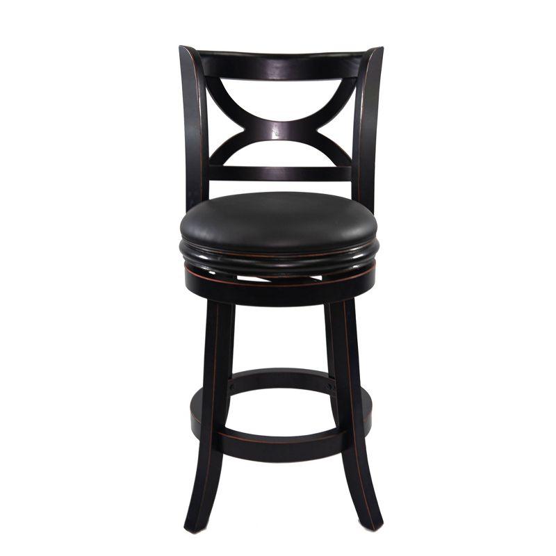 Elegant Black Leather Swivel Counterstool with Solid Wood Frame