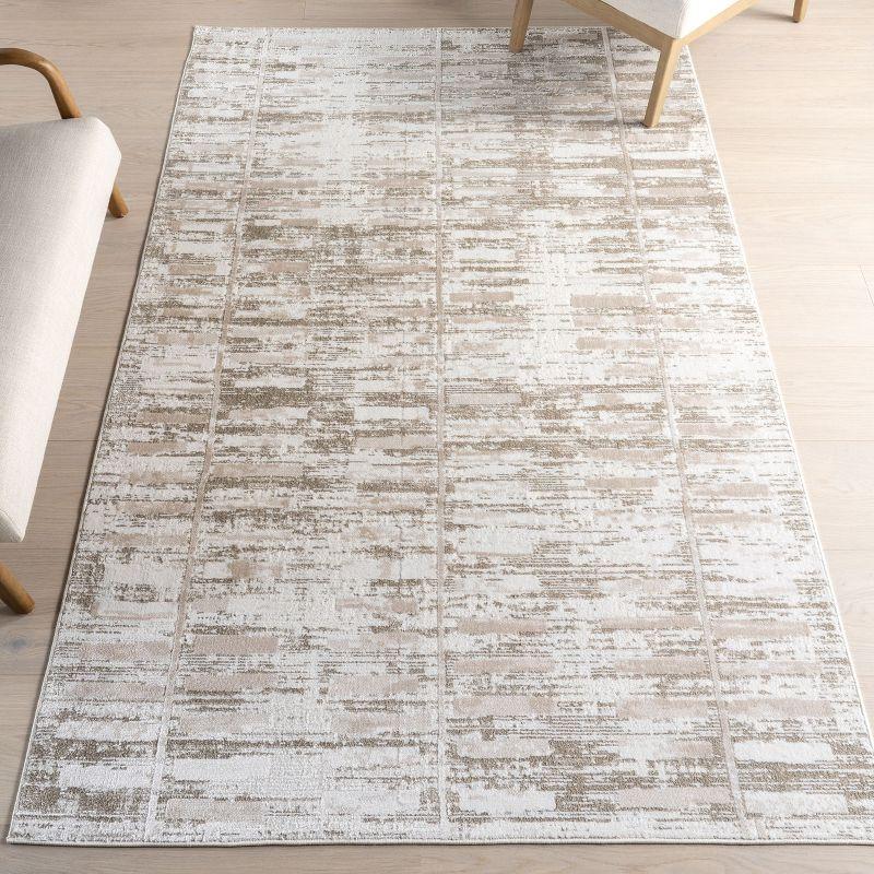 Cambria Beige Geometric Washable Synthetic Area Rug 5x8