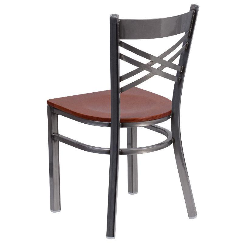 Cherry and Silver Cross Back Metal Side Chair