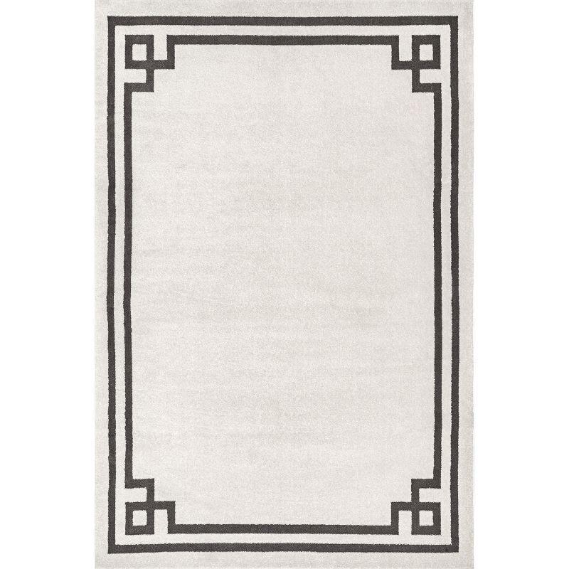 Beige Geometric Border Synthetic Rectangular Area Rug