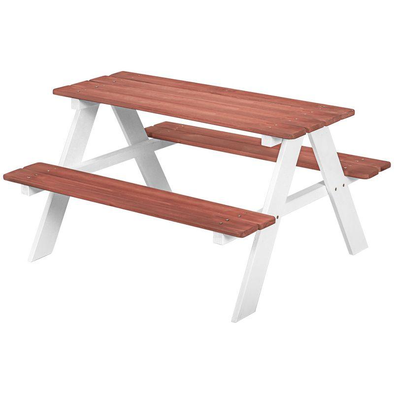 Outsunny Kids Picnic Table Set for Garden, Backyard, Wooden Table & Bench Set, Kids Patio Furniture Outdoor Toys, Aged 3-8 Years Old, Brown