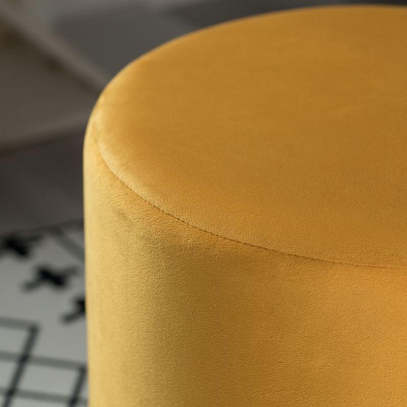 Fabulaxe Modern Round Velvet Fabric Standard Ottoman Stool with Gold Base