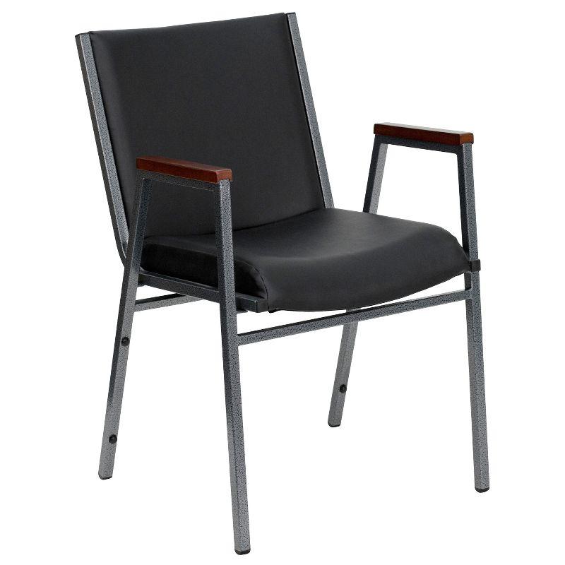 Versatile Black Vinyl and Metal Stack Chair with Armrests