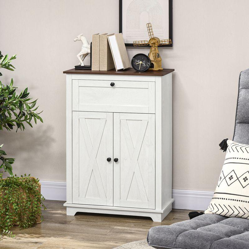 Farmhouse Barn Door Accent Cabinet, Kitchen Sideboard Storage Cabinet With Double Doors, Drawer, And Adjustable Shelf For Bedroom, Living Room