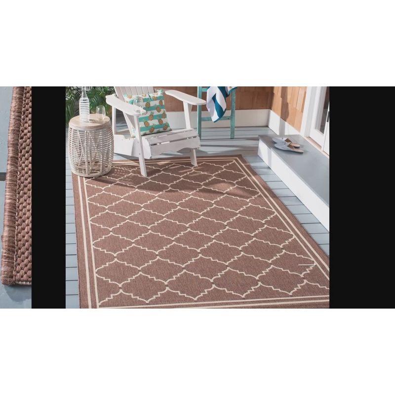 Red & Beige Square Synthetic Easy-Care Indoor/Outdoor Rug