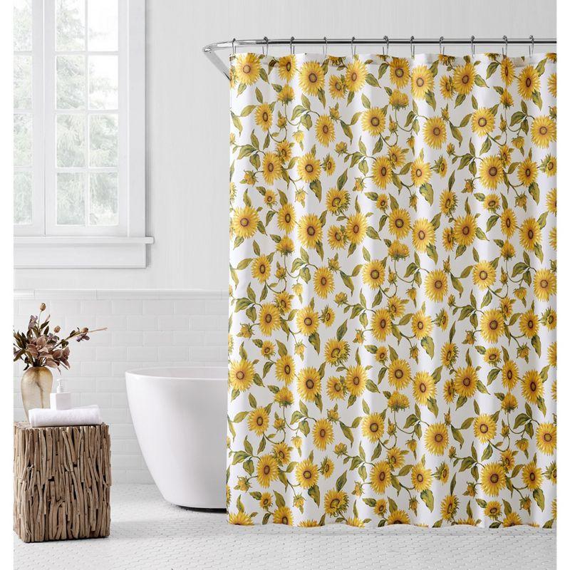 Yellow Sunflower Fabric Hookless Shower Curtain