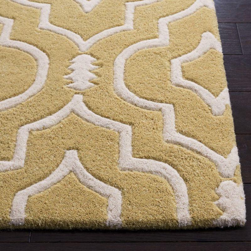 Ivory and Light Gold Geometric Wool Tufted Rug, 5' x 8'