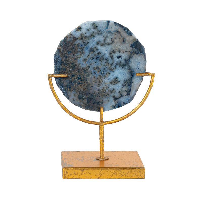 Storied Home Agate on Stand Blue 4" Includes 1 Stand Only: Luxury Glam Metal Sculpture, Indoor Decorative Object