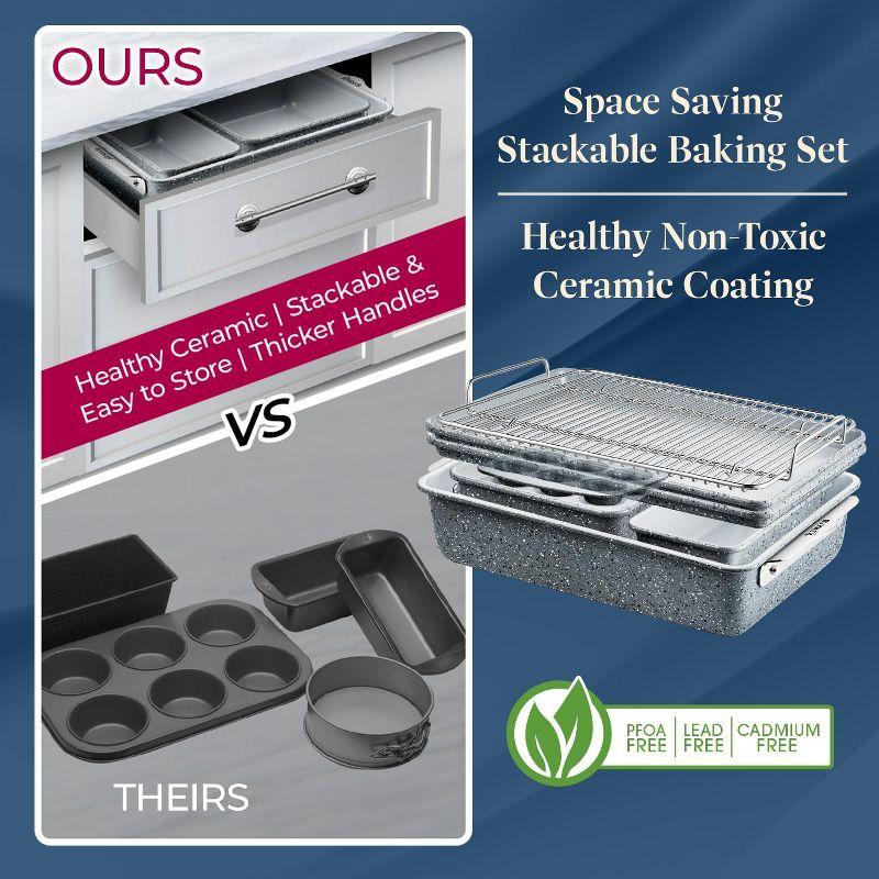 Bakken Swiss 8-Piece Stackable Bakeware Set - Ceramic Non-Stick Coating - MARBLE