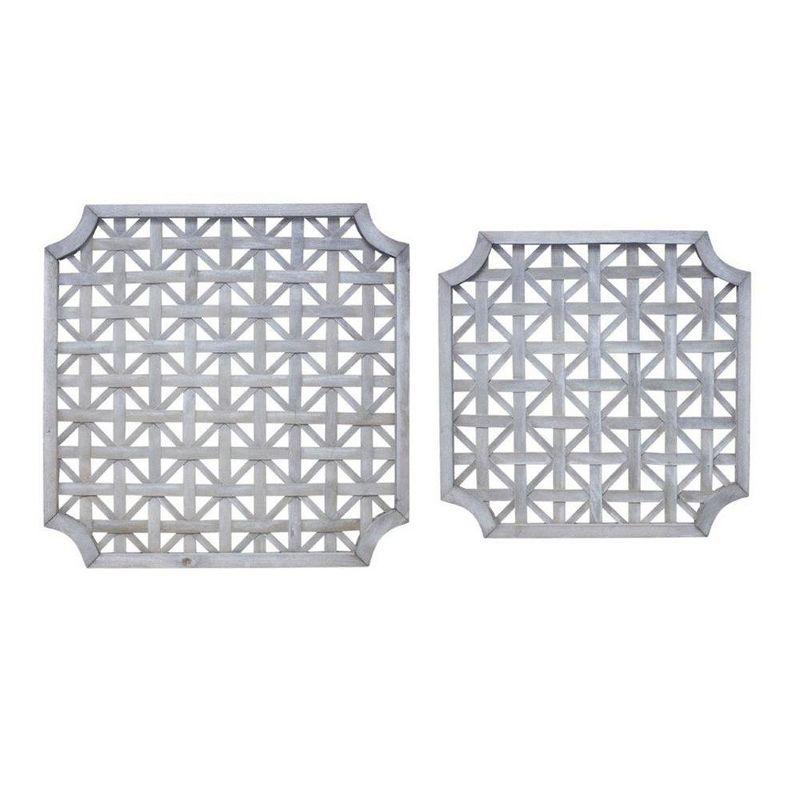 HomeRoots Set of Two 27" X 27" Gray Geometric Solid Wood Wall Decor
