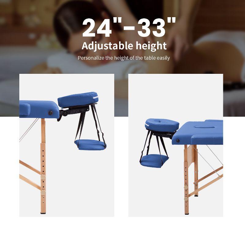 FDW Portable 84 Inches Long 28 Inchs Wide Hight Adjustable Table 2 Folding Massage Spa Facial Cradle Salon Bed W/Carry Case,Blue