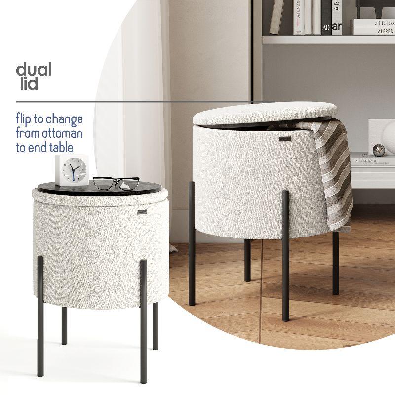 StorageBud Round Ottoman with Storage, Modern Boucle Storage Ottoman, Small Foot Stool Ottoman for Living Room and Bedroom, White