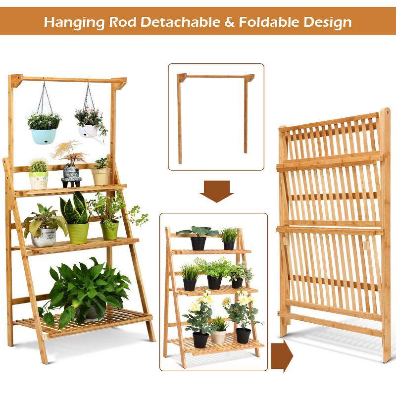 Costway 3 Tier Bamboo Hanging Folding Plant Shelf Stand Flower Pot Display Rack Bookcase