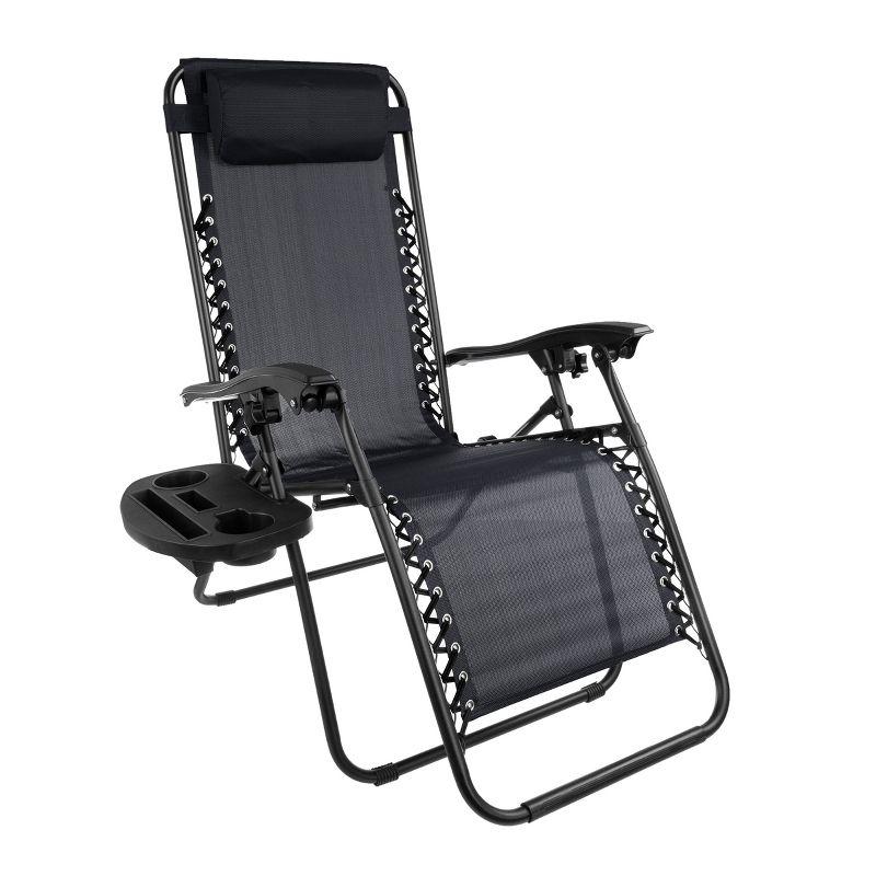 Set of 2 Zero Gravity Outdoor Chairs with Side Tables, Cupholders, Phone, and Tablet Holder and Chair Pillow by Lavish Home, Black