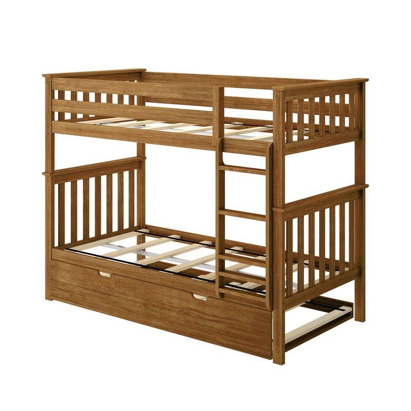 Plank+Beam Solid Wood Twin over Twin Bunk Bed with Storage Trundle for Adults/Kids, Pecan