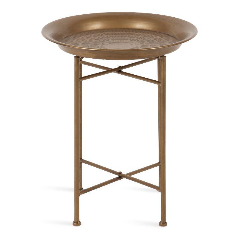 Mahdavi 20" Round Dark Gold Hammered Metal Tray End Table