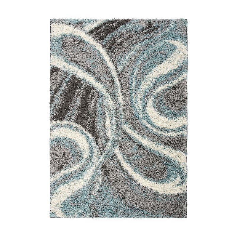 Blue and Gray Abstract Shag 5' x 7' Area Rug