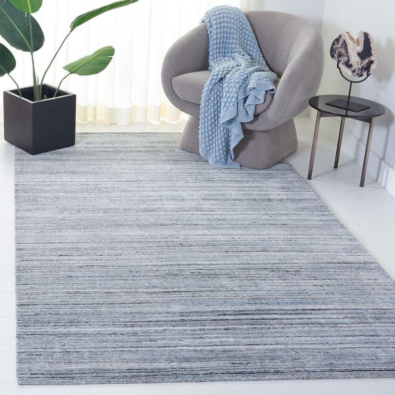 Elegant Gray Abstract Hand-Loomed 8' x 10' Wool-Viscose Blend Rug