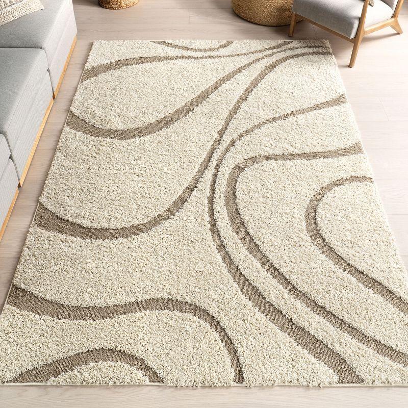 Nuloom Carolyn Abstract 8x11 Shag Indoor Area Rug for Living Room Bedroom Dining Room Nursery, Cream/Beige