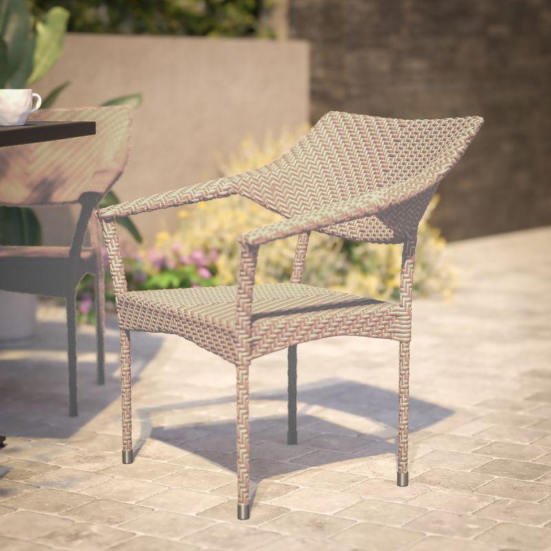 Flash Furniture Jace Commercial Grade Stacking Patio Chair, All Weather PE Rattan Wicker Patio Dining Chair in Natural