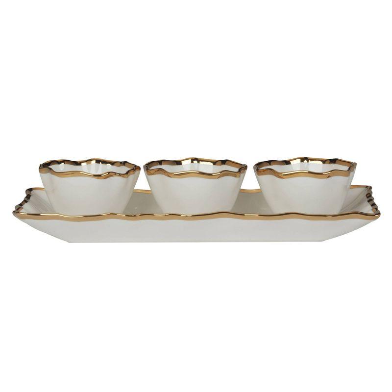 Certified International 4pc Regency Tray and Condiment Bowls Gold