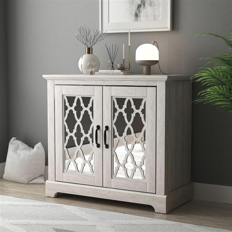 Galano Heron 2 Door Accent Cabinet (29.3 in. H x 32.4 in. W x 15.7 in. D) in Dusty Gray Oak, Mexican Gray, Ivory with Knotty Oak, Black with Knotty Oak