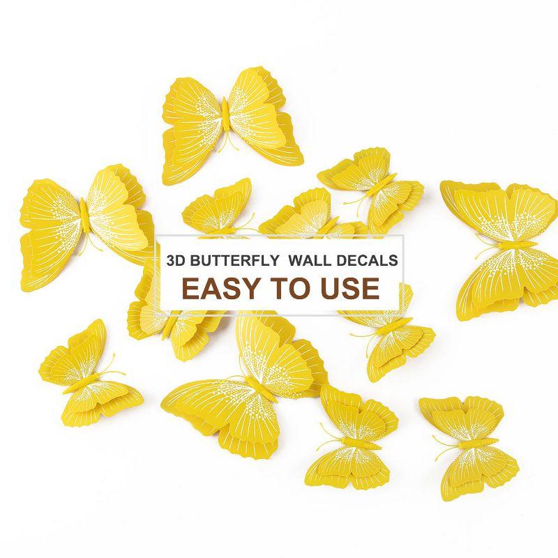Unique Bargains Room 3D Butterfly Wall Stickers 12 Pcs Yellow