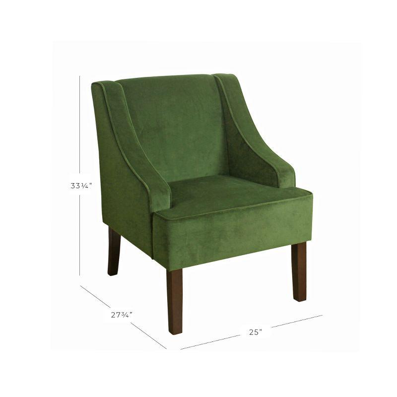 Forest Green Velvet Swoop Arm Accent Chair with Wood Legs