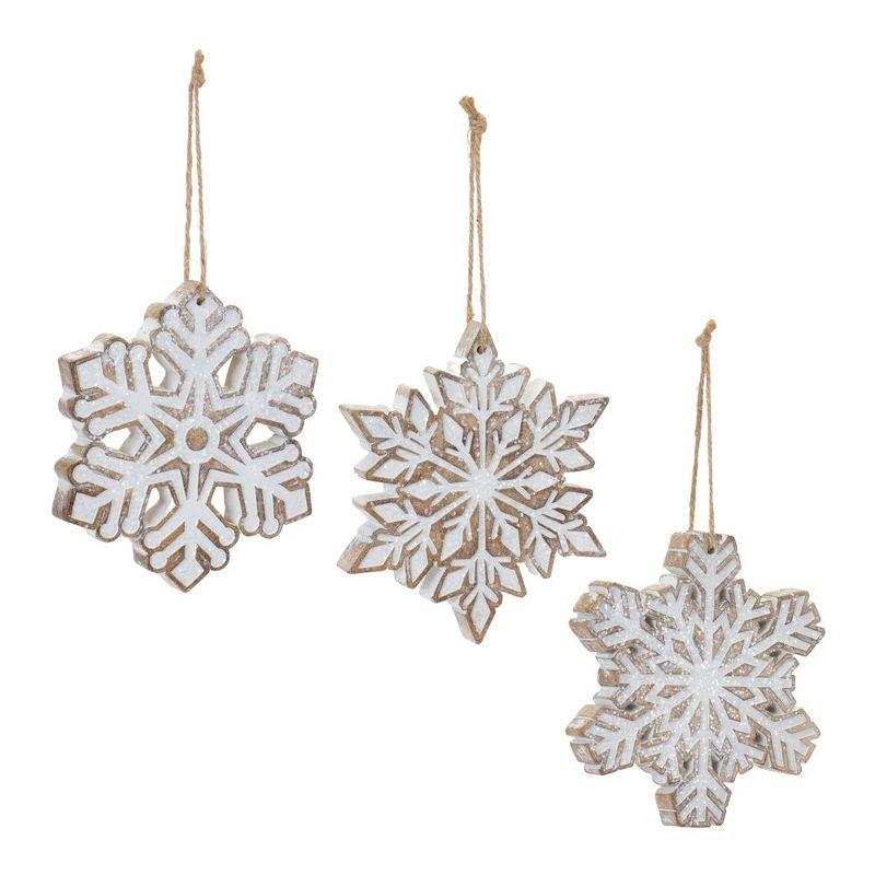 White and Beige Glittered Resin Snowflake Ornaments Set