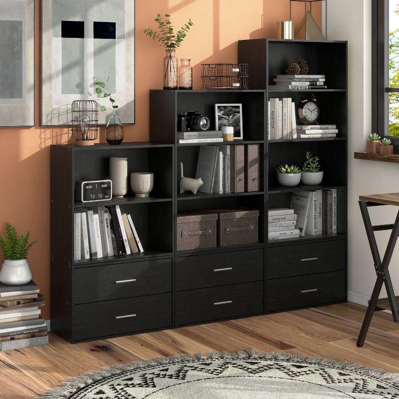 24/7 Shop At Home 47" Silkpath Modern 4 Tier Stackable and Modular Bookcase Black: Modular Organizer, MDF Wood