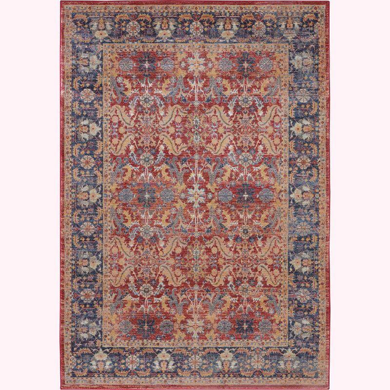 Hand-Knotted Red and Blue Synthetic Persian Area Rug 4' x 6'