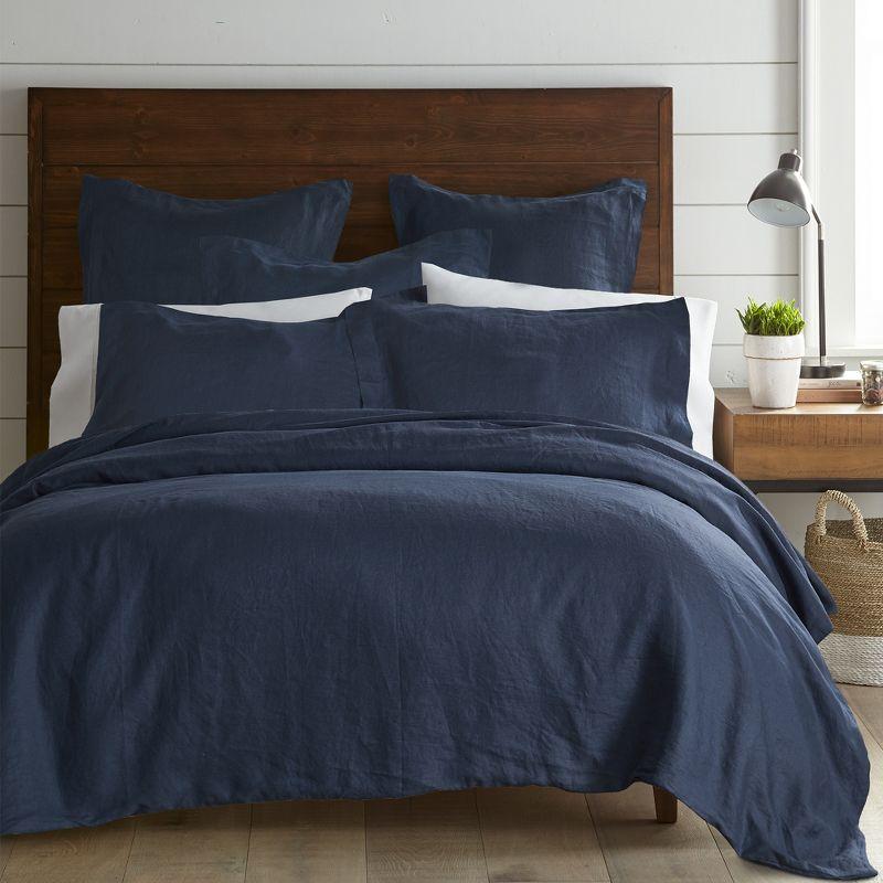 Navy Queen Washed Linen Duvet Cover Set