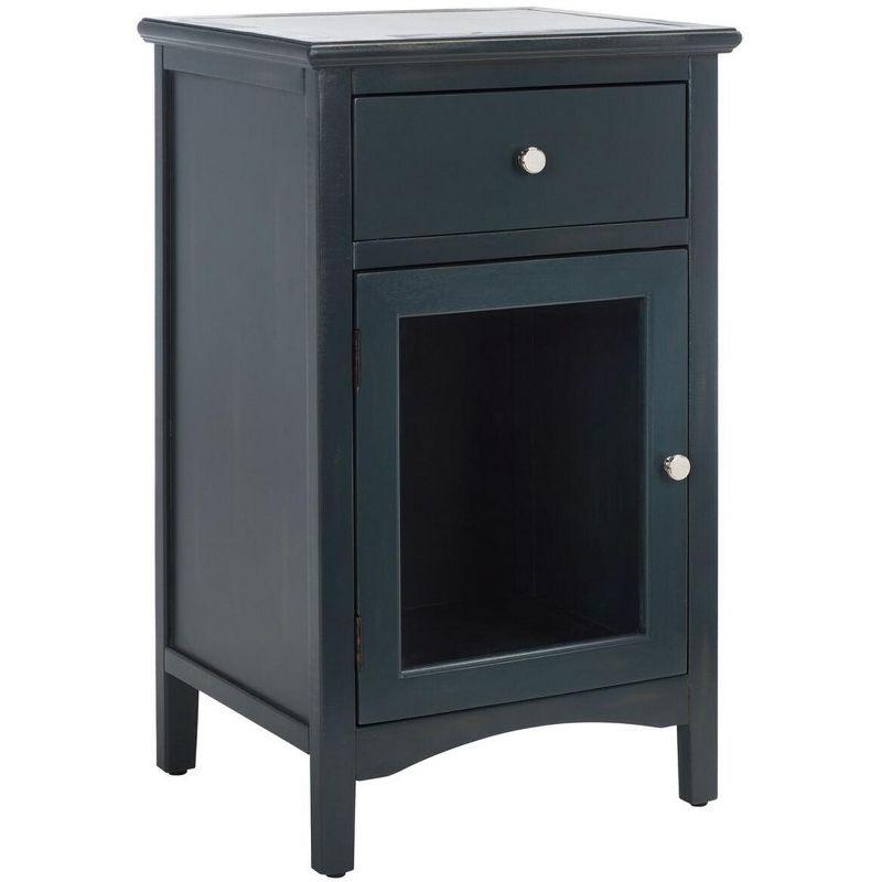 Ziva 1 Drawer Nightstand with Glass Cabinet - Dark Teal - Safavieh.